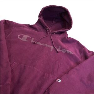 Vintage Champion Reverse Weave Hoodie Maroon Purple Logo XL Heavyweight Y2K